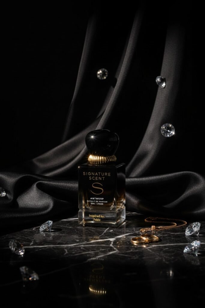 Signature Scent parfum op zwart satijn
